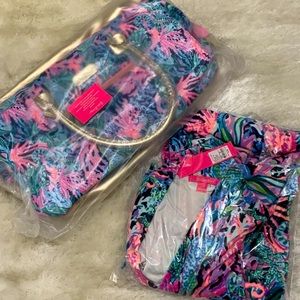 NWT🦄LILLY PULITZER JUMBO WEEKENDER BAG & ROBE BRINGING MERMAID BACK GRAIL SET🦄
